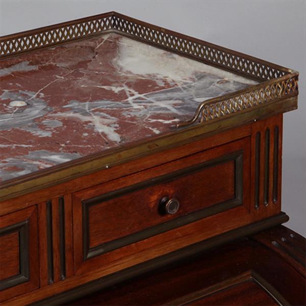 Grote foto frans cilinderbureautje in donker mahonie met donkerblauw leer en gepatineerd brons ca 1880 no.3315 antiek en kunst overige in antiek gebruiksvoorwerpen