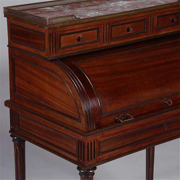 Grote foto frans cilinderbureautje in donker mahonie met donkerblauw leer en gepatineerd brons ca 1880 no.3315 antiek en kunst overige in antiek gebruiksvoorwerpen