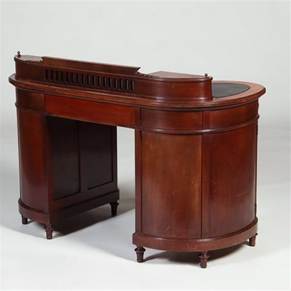 Grote foto niervormig klein bureau met opstand en ingelegd met zwart leer ca 1885 no.351920 antiek en kunst overige in antiek gebruiksvoorwerpen