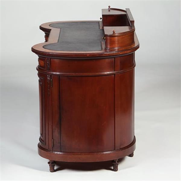 Grote foto niervormig klein bureau met opstand en ingelegd met zwart leer ca 1885 no.351920 antiek en kunst overige in antiek gebruiksvoorwerpen