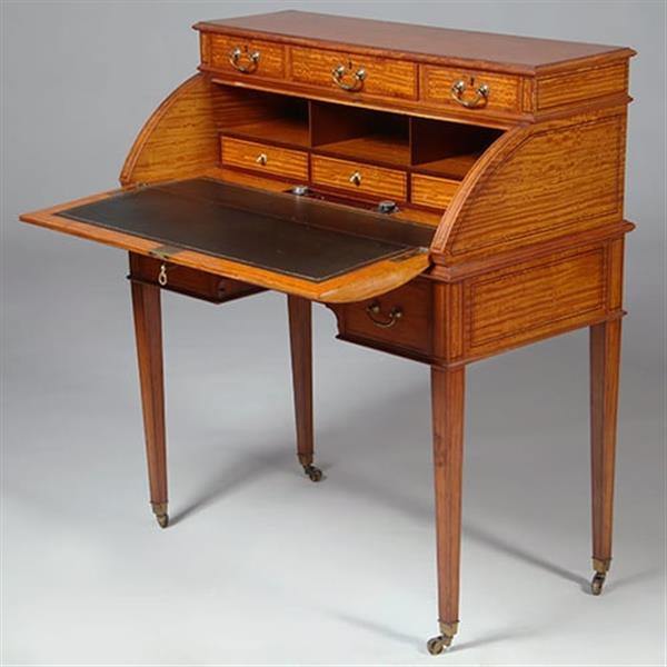 Grote foto satijnhouten damesbureau met inktpotjes en zeer fraai ingelegd ca 1890 no.360420 antiek en kunst overige in antiek gebruiksvoorwerpen