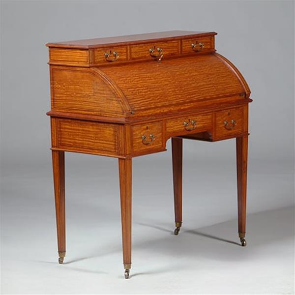 Grote foto satijnhouten damesbureau met inktpotjes en zeer fraai ingelegd ca 1890 no.360420 antiek en kunst overige in antiek gebruiksvoorwerpen