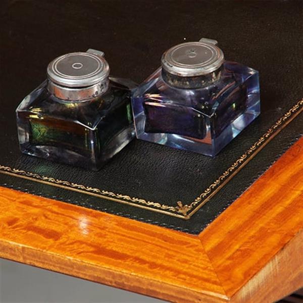 Grote foto satijnhouten damesbureau met inktpotjes en zeer fraai ingelegd ca 1890 no.360420 antiek en kunst overige in antiek gebruiksvoorwerpen