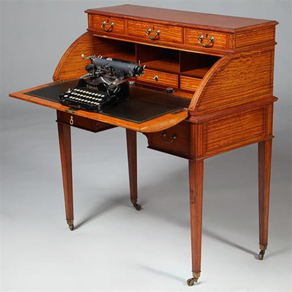 Grote foto satijnhouten damesbureau met inktpotjes en zeer fraai ingelegd ca 1890 no.360420 antiek en kunst overige in antiek gebruiksvoorwerpen