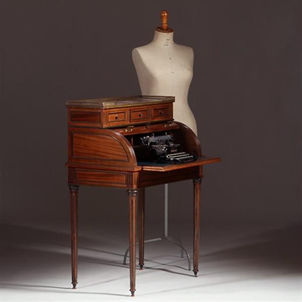 Grote foto frans cilinderbureautje in donker mahonie met donkerblauw leer en gepatineerd brons ca 1880 no.3315 antiek en kunst overige in antiek gebruiksvoorwerpen