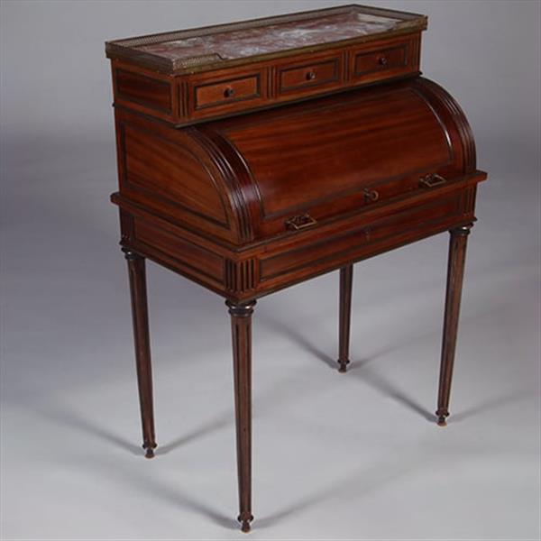 Grote foto frans cilinderbureautje in donker mahonie met donkerblauw leer en gepatineerd brons ca 1880 no.3315 antiek en kunst overige in antiek gebruiksvoorwerpen