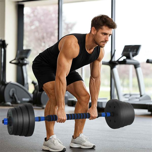 Grote foto vidaxl 4 in 1 halterset zwart en blauw 121 x 19 5 x 19 5 cm sport en fitness fitness