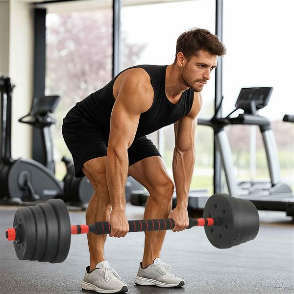 Grote foto vidaxl 4 in 1 halterset zwart en rood 121 x 19 5 x 19 5 cm sport en fitness fitness