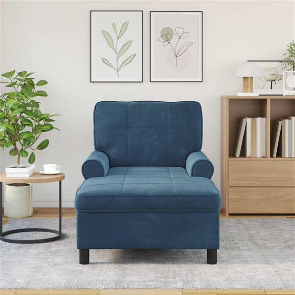Grote foto vidaxl chaise lounge met kussen blauw 91 x 157 x 91 cm fluweel huis en inrichting bankstellen