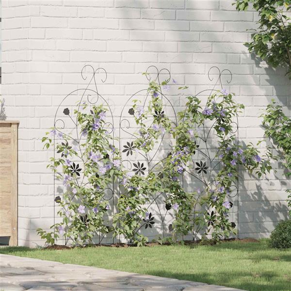 Grote foto vidaxl tuinhek 3 stuks zwart 112 x 40 cm staal tuin en terras overige tuin en terras