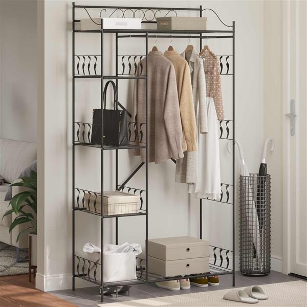 Grote foto vidaxl open kledingkast met plank zwart 100 x 43 x 188 cm staal huis en inrichting overige