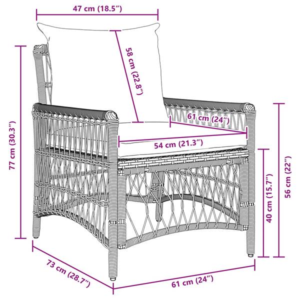 Grote foto vidaxl tuinstoel met kussen bruin 73 x 61 x 77 cm poly rattan tuin en terras tuinmeubelen