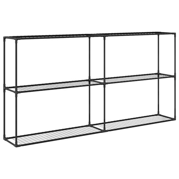 Grote foto vidaxl 3 laags plantenstandaard zwart 200 x 32 x 104 cm staal tuin en terras overige tuin en terras