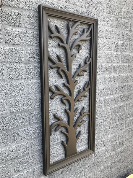 Grote foto prachtig wandornament koloniaal hout gesneden boom m bruin zwart zeer fraai. huis en inrichting woningdecoratie