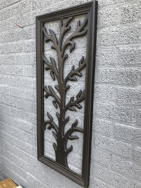 Grote foto prachtig wandornament koloniaal hout gesneden boom m bruin zwart zeer fraai. huis en inrichting woningdecoratie