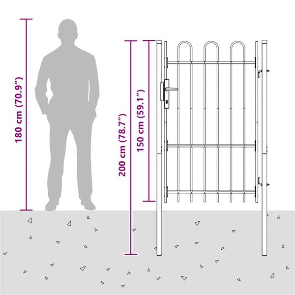 Grote foto vidaxl hekpoort met slot grijs 103 x 200 cm gepoedercoat staal tuin en terras hekken en schuttingen