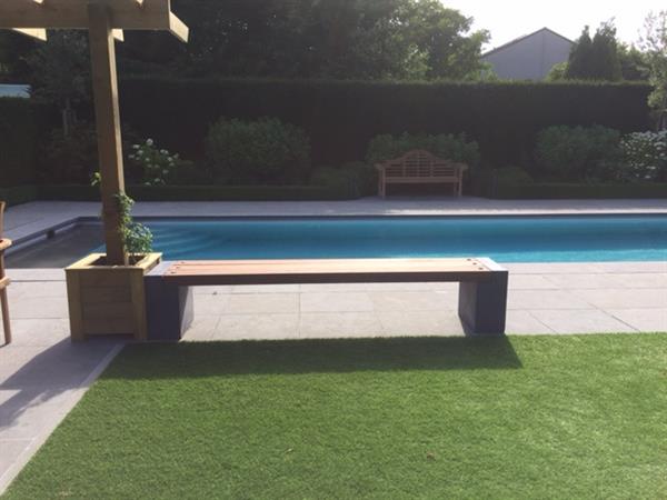 Grote foto tuinbank beton en geschaafd hardhout 175x45x45cm tuin en terras tuinmeubelen