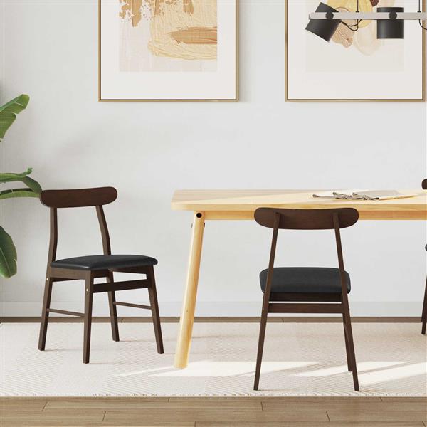 Grote foto vidaxl eetkamerstoel 2 pcs donkerbruin en zwart massief rubberhout huis en inrichting stoelen