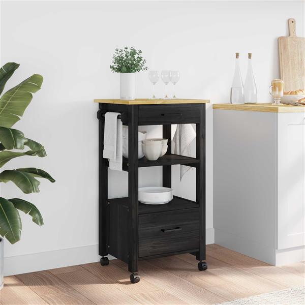 Grote foto vidaxl keuken trolley zwart 88 5 x 40 x 48 cm massief vurenhout huis en inrichting keukenbenodigdheden