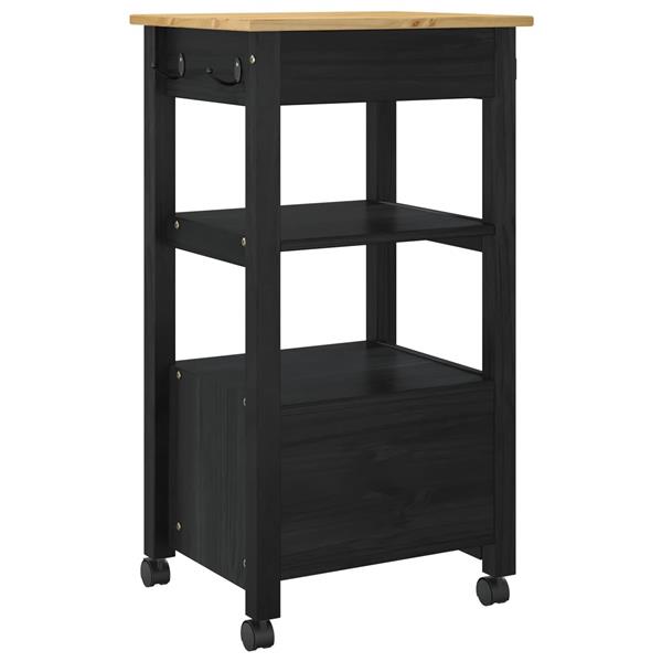 Grote foto vidaxl keuken trolley zwart 88 5 x 40 x 48 cm massief vurenhout huis en inrichting keukenbenodigdheden
