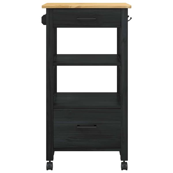 Grote foto vidaxl keuken trolley zwart 88 5 x 40 x 48 cm massief vurenhout huis en inrichting keukenbenodigdheden