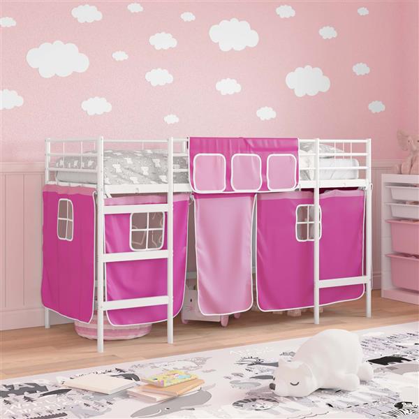 Grote foto vidaxl loftbedframe voor kinderen met gordijnen wit en roze antiek en kunst stoelen en banken