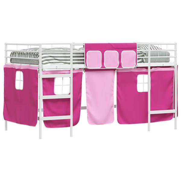 Grote foto vidaxl loftbedframe voor kinderen met gordijnen wit en roze antiek en kunst stoelen en banken