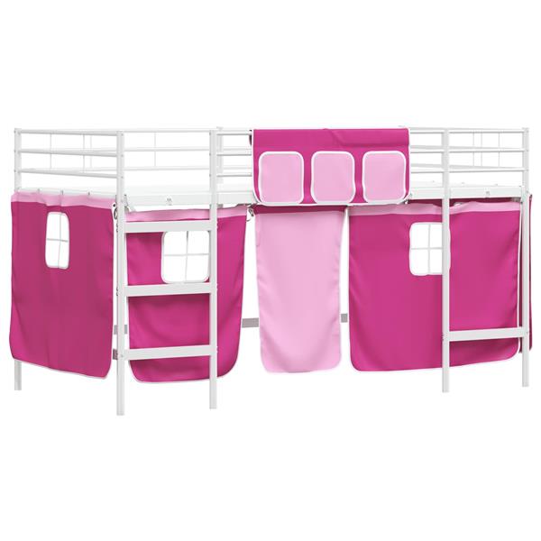 Grote foto vidaxl loftbedframe voor kinderen met gordijnen wit en roze antiek en kunst stoelen en banken