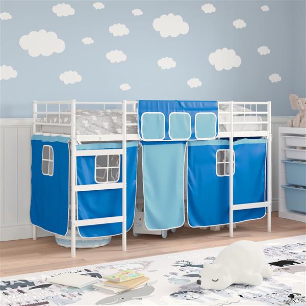 Grote foto vidaxl loftbedframe voor kinderen met gordijnen wit en blauw antiek en kunst stoelen en banken