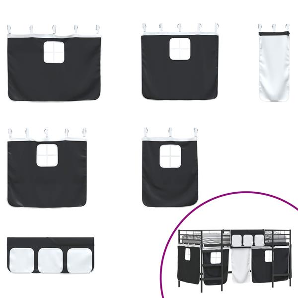 Grote foto vidaxl loftbedframe voor kinderen met gordijnen zwart 90 x 201 cm antiek en kunst stoelen en banken