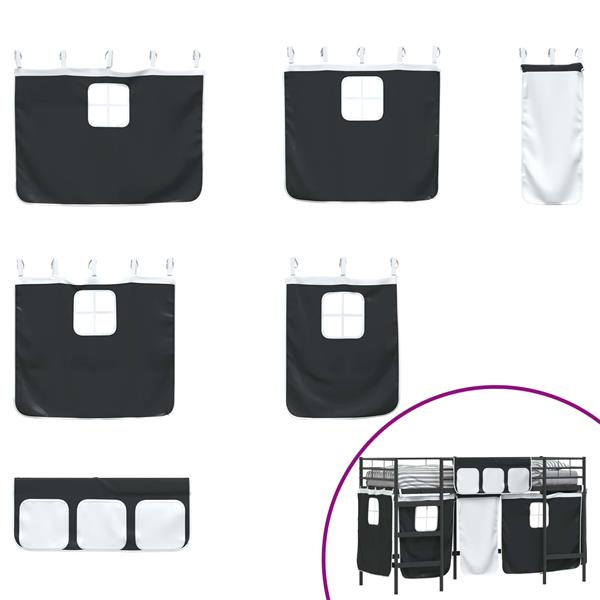 Grote foto vidaxl loftbedframe voor kinderen met gordijnen zwart 90 x 190 cm antiek en kunst stoelen en banken