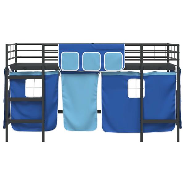Grote foto vidaxl loftbedframe voor kinderen met gordijnen zwart en blauw antiek en kunst stoelen en banken