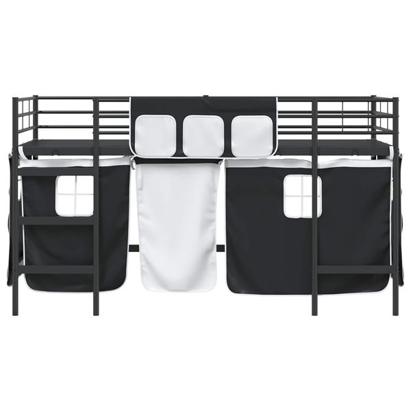 Grote foto vidaxl loftbedframe voor kinderen met gordijnen zwart 107 x 201 cm antiek en kunst stoelen en banken