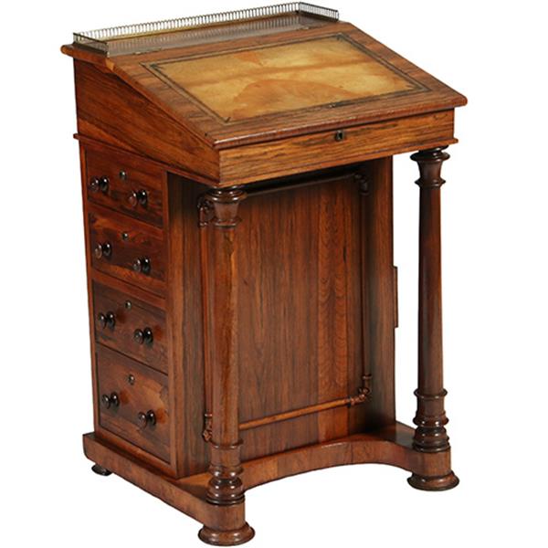 Grote foto palissander davenport met zuilen klein geheim vakje en uitklapbare inktpothouder no.351915 antiek en kunst overige in antiek gebruiksvoorwerpen