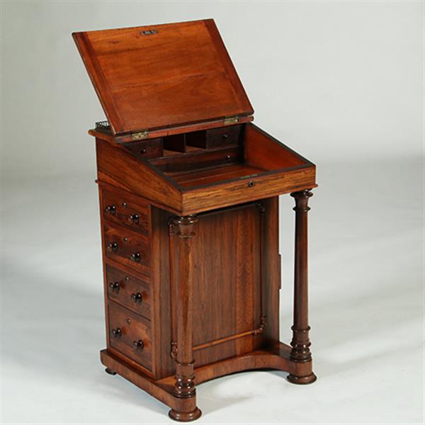 Grote foto palissander davenport met zuilen klein geheim vakje en uitklapbare inktpothouder no.351915 antiek en kunst overige in antiek gebruiksvoorwerpen