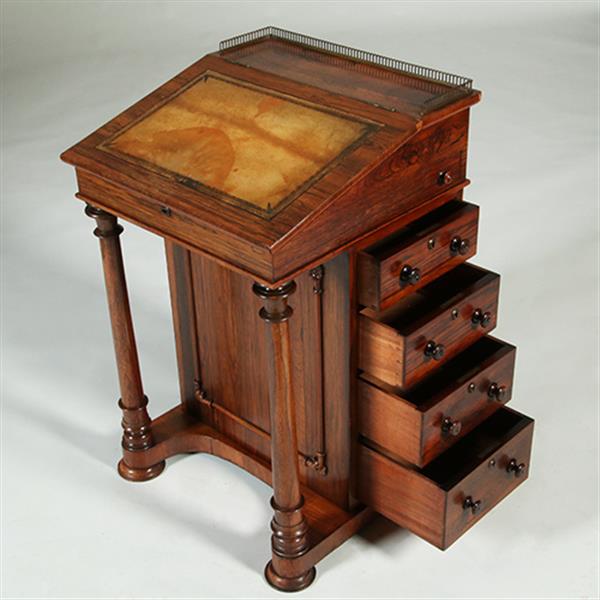 Grote foto palissander davenport met zuilen klein geheim vakje en uitklapbare inktpothouder no.351915 antiek en kunst overige in antiek gebruiksvoorwerpen