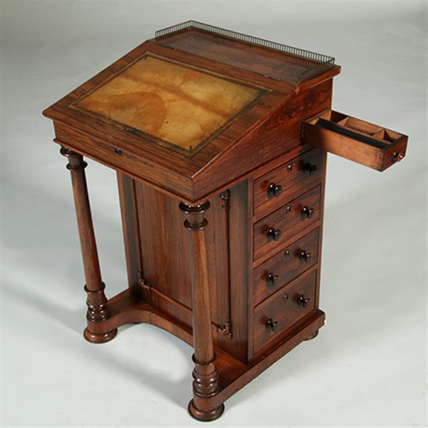 Grote foto palissander davenport met zuilen klein geheim vakje en uitklapbare inktpothouder no.351915 antiek en kunst overige in antiek gebruiksvoorwerpen