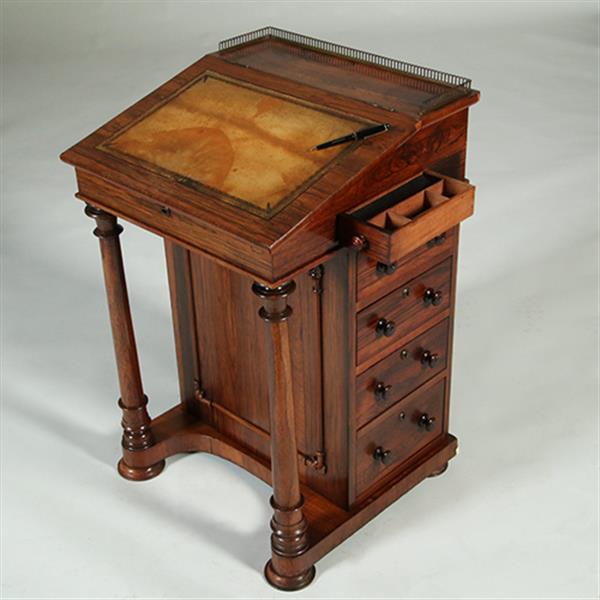 Grote foto palissander davenport met zuilen klein geheim vakje en uitklapbare inktpothouder no.351915 antiek en kunst overige in antiek gebruiksvoorwerpen