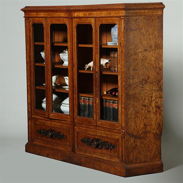 Grote foto lage 4 deurs boekenkast met 2 archiefkleppen noten met wortelnoten en zwart no.351940 antiek en kunst overige in antiek gebruiksvoorwerpen