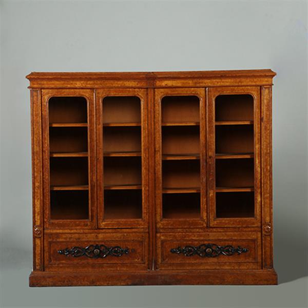 Grote foto lage 4 deurs boekenkast met 2 archiefkleppen noten met wortelnoten en zwart no.351940 antiek en kunst overige in antiek gebruiksvoorwerpen