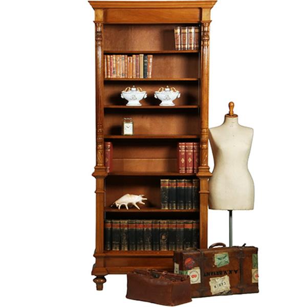 Grote foto zeer hoge smalle open boekenkast blond noten verstelbare planken demontabel no.360415 antiek en kunst overige in antiek gebruiksvoorwerpen