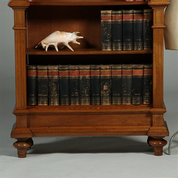 Grote foto zeer hoge smalle open boekenkast blond noten verstelbare planken demontabel no.360415 antiek en kunst overige in antiek gebruiksvoorwerpen