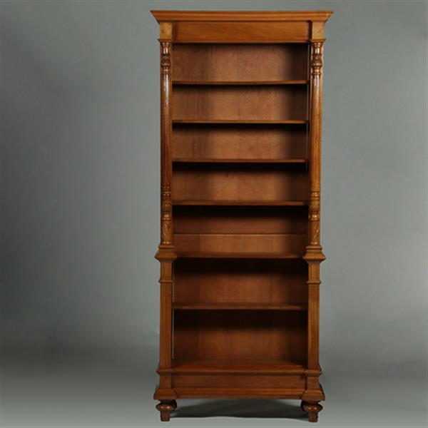 Grote foto zeer hoge smalle open boekenkast blond noten verstelbare planken demontabel no.360415 antiek en kunst overige in antiek gebruiksvoorwerpen