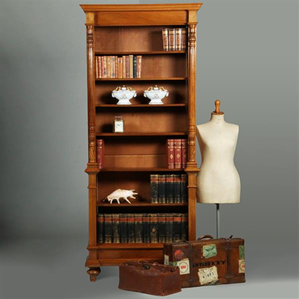 Grote foto zeer hoge smalle open boekenkast blond noten verstelbare planken demontabel no.360415 antiek en kunst overige in antiek gebruiksvoorwerpen