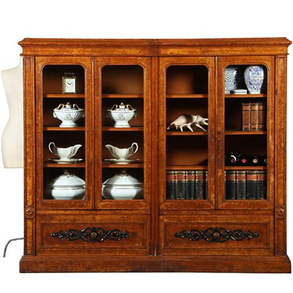 Grote foto lage 4 deurs boekenkast met 2 archiefkleppen noten met wortelnoten en zwart no.351940 antiek en kunst overige in antiek gebruiksvoorwerpen