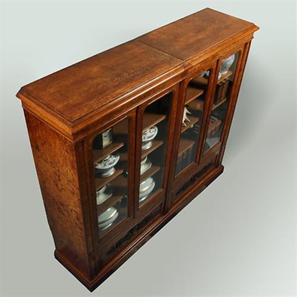 Grote foto lage 4 deurs boekenkast met 2 archiefkleppen noten met wortelnoten en zwart no.351940 antiek en kunst overige in antiek gebruiksvoorwerpen