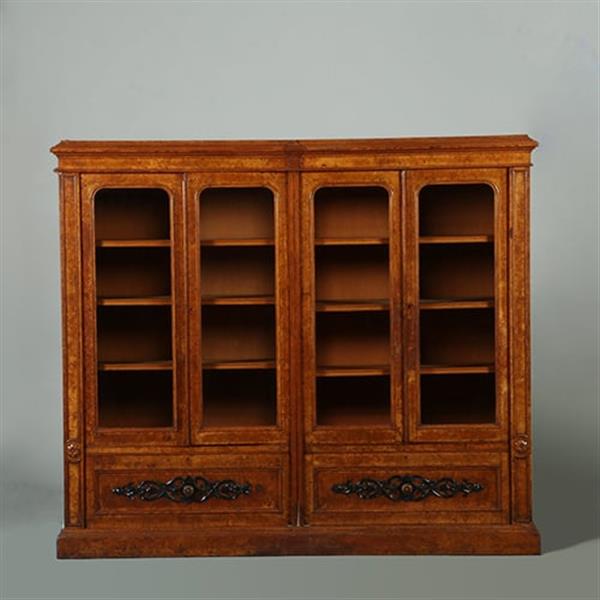 Grote foto lage 4 deurs boekenkast met 2 archiefkleppen noten met wortelnoten en zwart no.351940 antiek en kunst overige in antiek gebruiksvoorwerpen