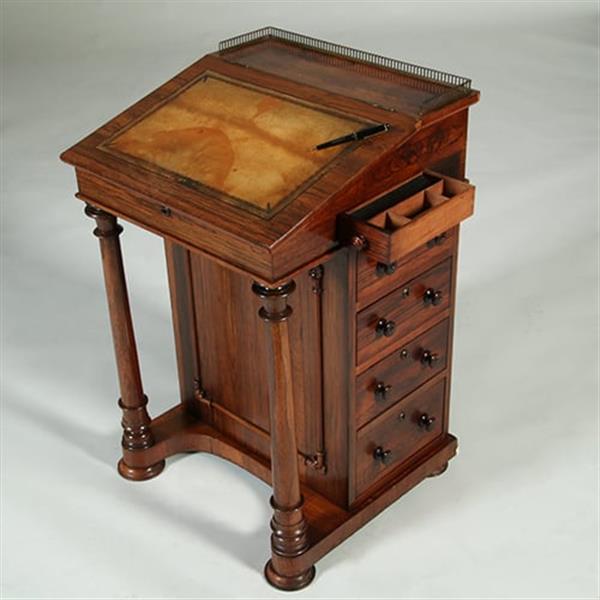 Grote foto palissander davenport met zuilen klein geheim vakje en uitklapbare inktpothouder no.351915 antiek en kunst overige in antiek gebruiksvoorwerpen