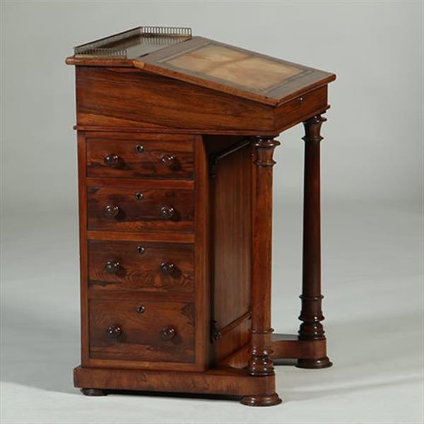 Grote foto palissander davenport met zuilen klein geheim vakje en uitklapbare inktpothouder no.351915 antiek en kunst overige in antiek gebruiksvoorwerpen