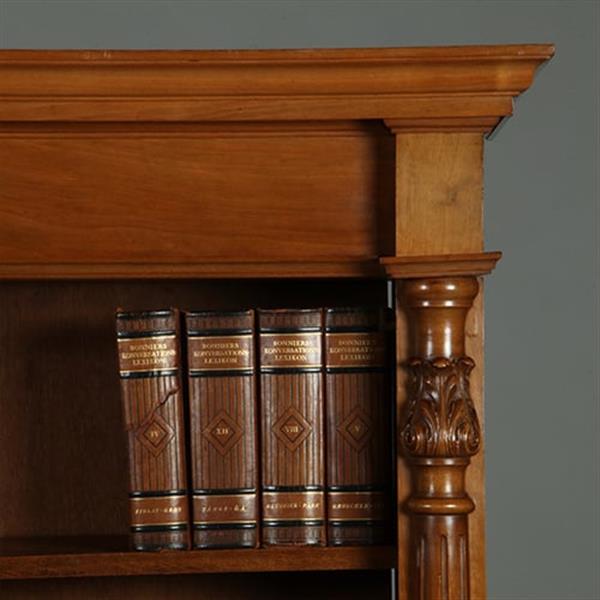 Grote foto zeer hoge smalle open boekenkast blond noten verstelbare planken demontabel no.360415 antiek en kunst overige in antiek gebruiksvoorwerpen